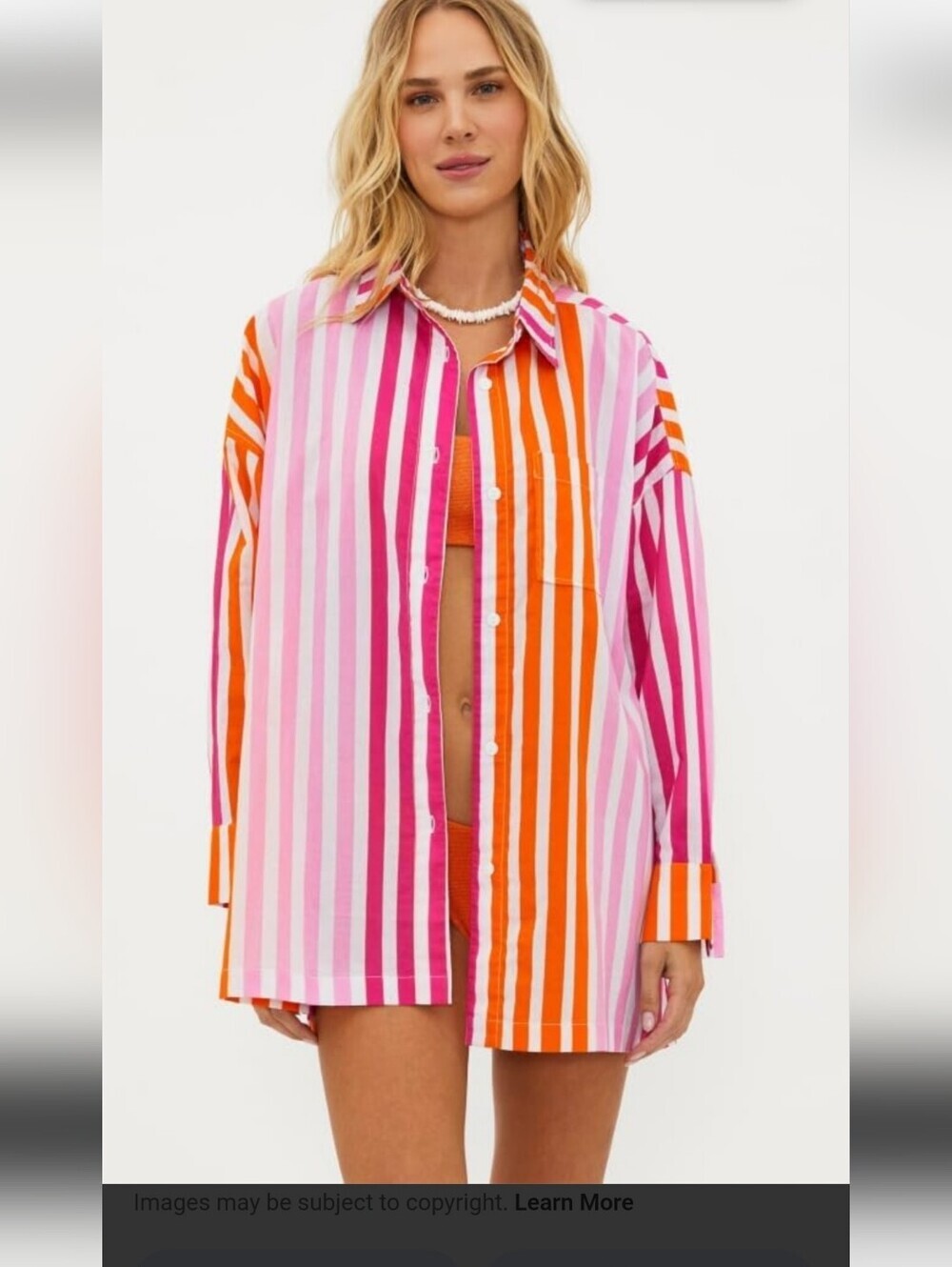 Beach Riot Alexa Oversized Striped Button-Up Cover-Up Shirt Dress NWOT S/M Pink